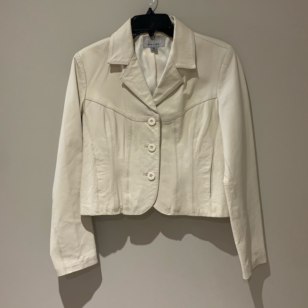 Wilson’s Leather Ivory Cropped Leather Jacket.
